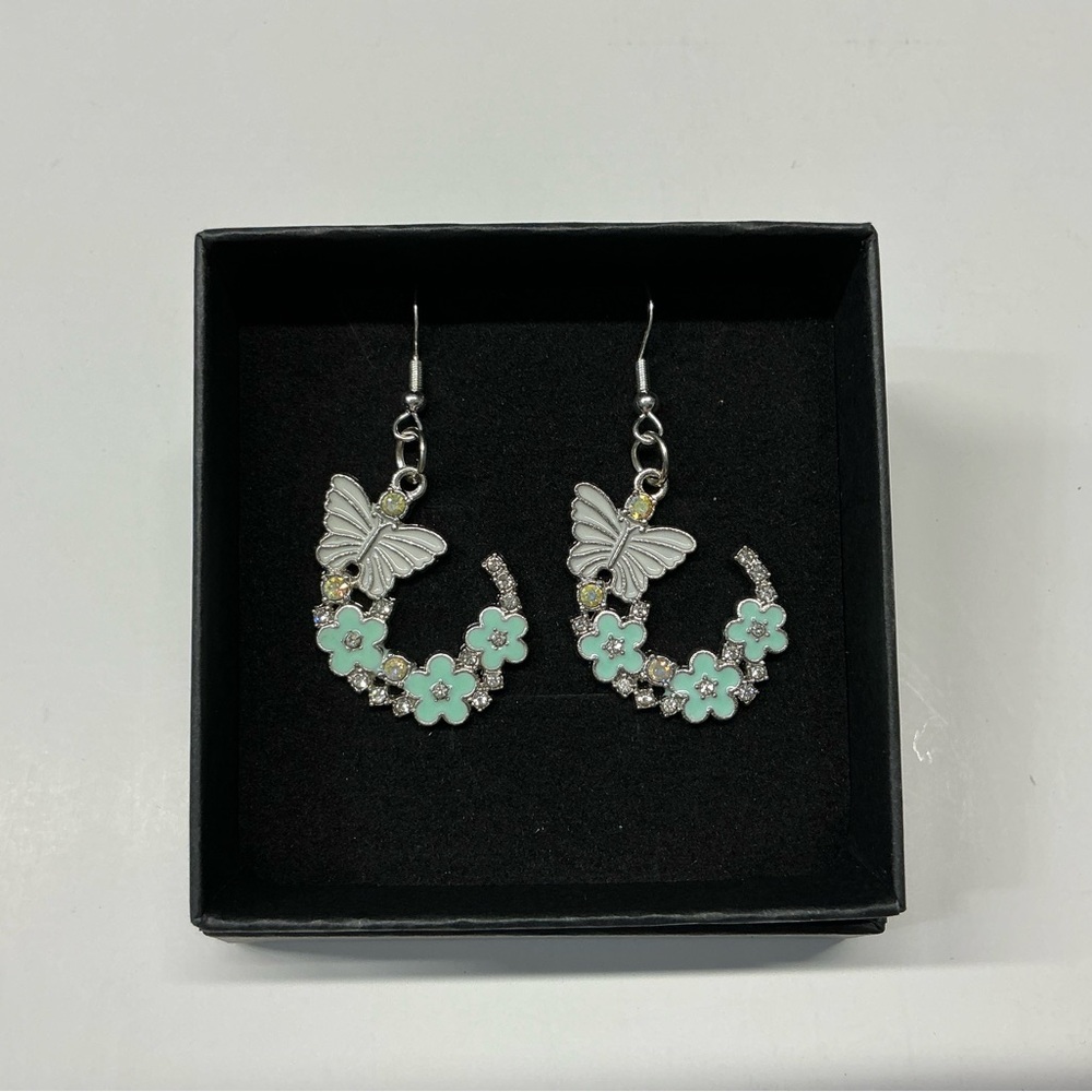 Spring Butterfly and Flower Hoop Earrings